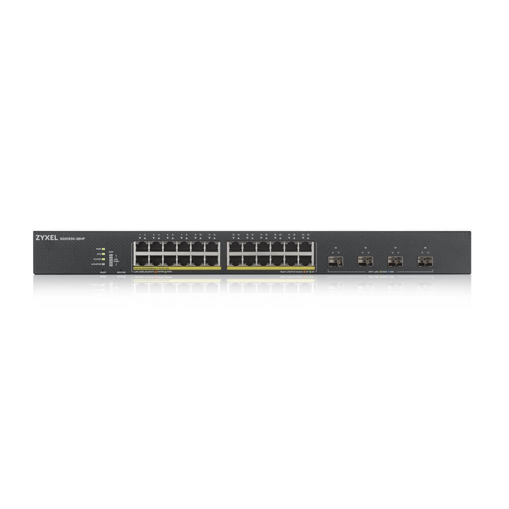 Zyxel XGS1935-28HP, 28 Port Lite-L3 Smart Managed PoE Switch, 24x Gigabit PoE and 4x 10G SFP+, hybrid mode, standalone or NebulaFlex Cloud, 375 Watt PoE