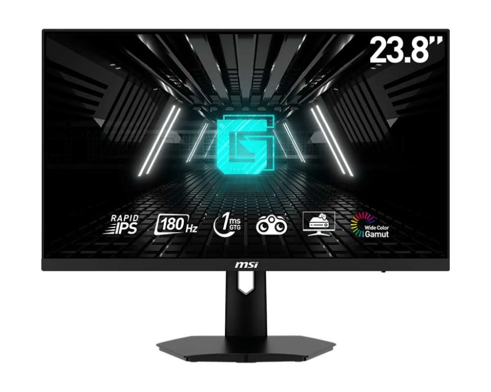 MSI G244F E2 Esports Gaming Monitor, 23.8", 1ms, 180Hz Rapid IPS, 1920x1080, Adaptive-Sync, Night Vision, Anti-Flicker, Less Blue Light Pro, Console Mode, 300nits AG, 16.7M, 1000:1, DP(1.2a), 2xHDMI(2.0b), Earphone out, Tilt, VESA 75, Black, 4.2kg