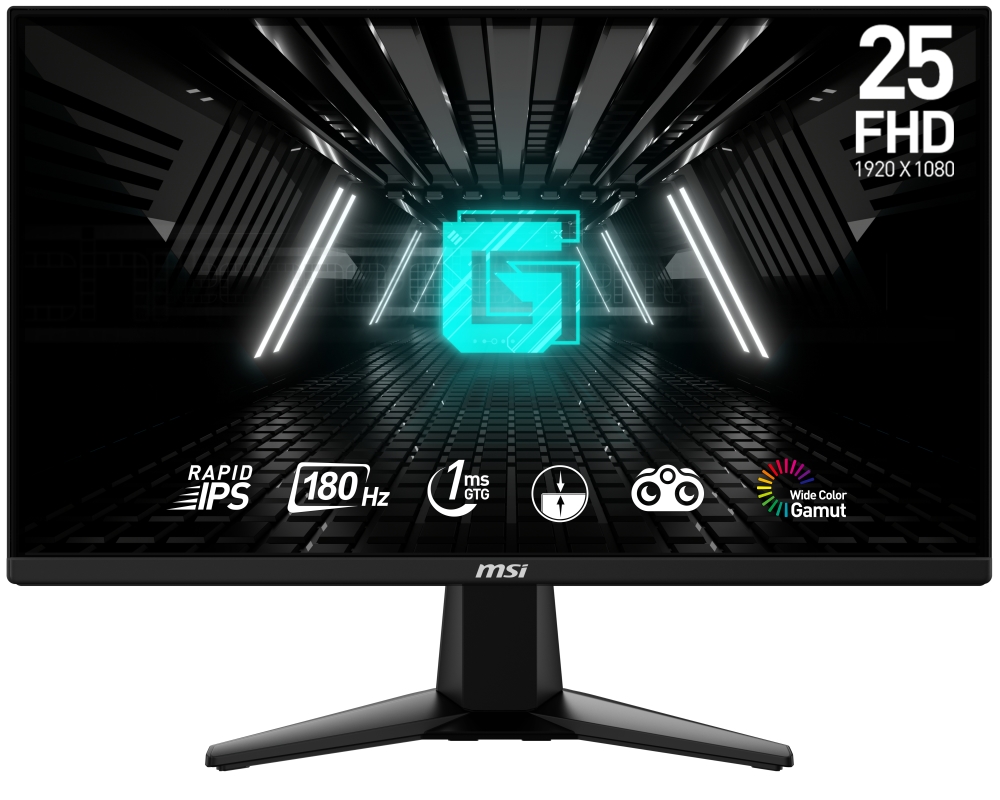MSI G255F, 24.5", Rapid IPS, 180Hz, 1ms, 1920x1080 FHD, Anti-glare, Adaptive-sync, Night Vision, Frameless, Anti-Flicker, Less Blue Light, 300 nits, 1000:1, 100M:1, 1x Display Port (1.2a), 2x HDMI (2.0b), Headphone out, Tilt, FRAMELESS, 3.24 kg