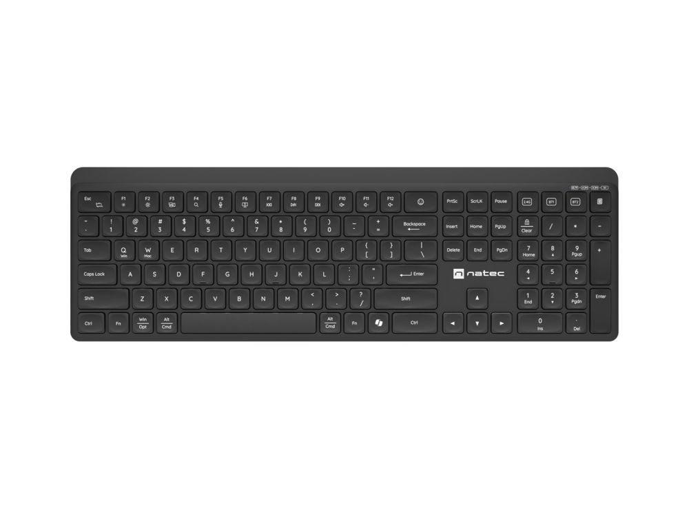 Natec Wireless Keyboard Tang US, BT+2.4GHz, Silent, Slim, Black