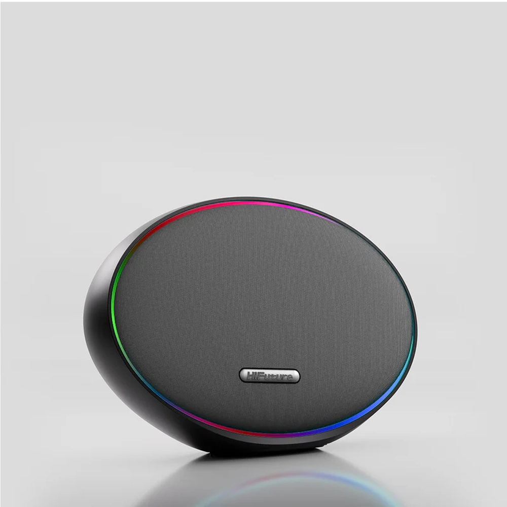 HiFuture ORBIT Black, 80W Output (Max.power), Built-in Powerful DSP with DynaBoost Technology, Pair to Stereo Sound System (TWS Mode), Wireless 5.4, Orbit Lighting, Aluminum Elegance, Up to 8 Hours Playtime, Support Extension Media Player, Connection:USB