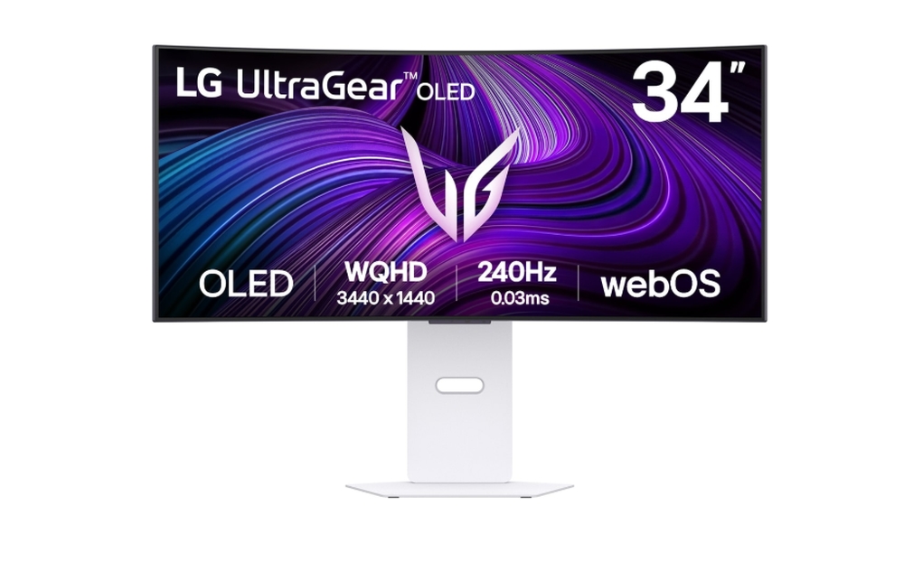 LG 34GX90SA-W, 34", OLED UltraGear 21:9 Curved Smart, IPS 0.03 ms, WQHD (3440x1440), 240Hz, HDR 10, 1500000:1, 250 cd/m2, DCI-P3 98.5%, USB 3.0, VRR, Free-sync, G-Sync, USB-C, PD 65W, HDMI, DP, PBP, Speakers, LG Switch, Height, Swivel, Tilt, White