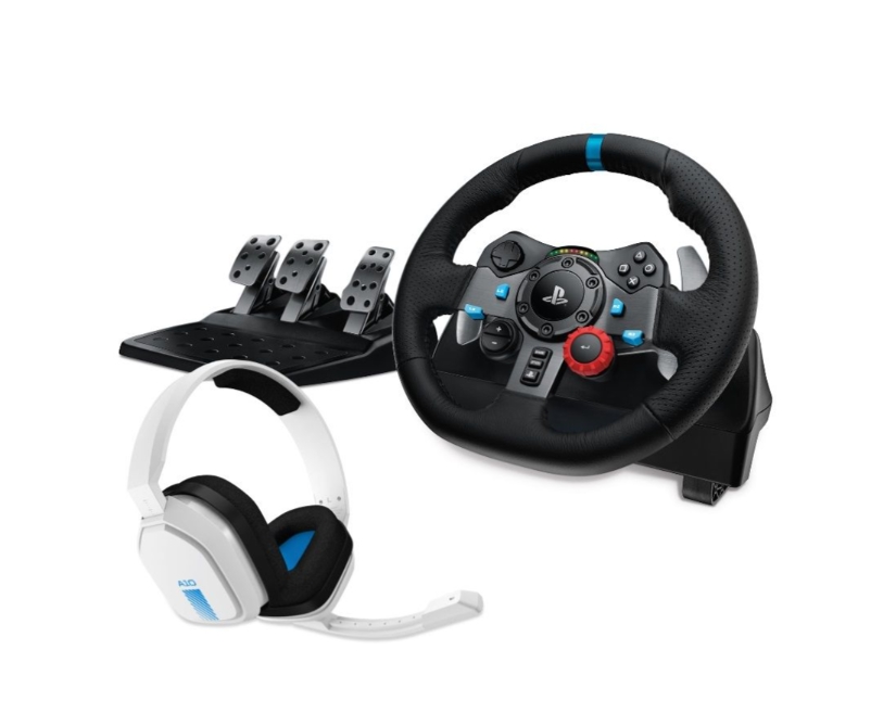 Logitech G29 Driving Force Racing Wheel for PlayStation 5 and PlayStation 4 - Black,  Astro A10, PS5/PS4 - White